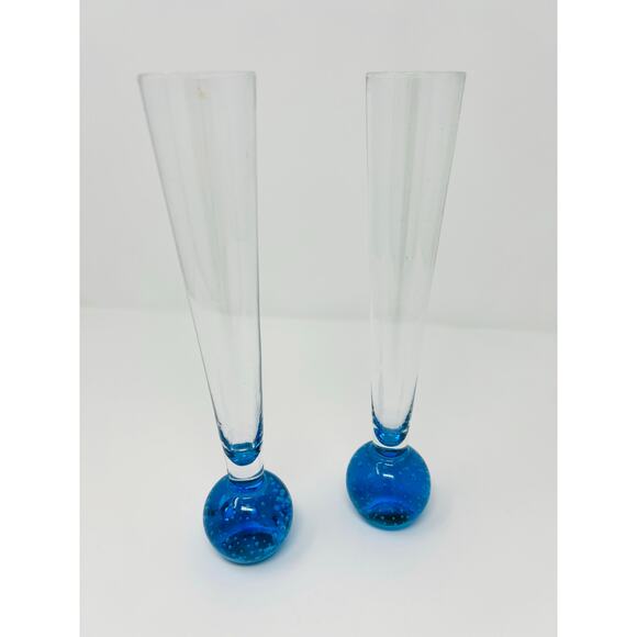 Vintage Blue Bubble Glass Bud Vase 8" Hand-blown Controlled Air MCM Star Trek - Picture 2 of 3